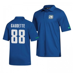 Canucks Adam Gaudette Alternate Game Day Blue Polo Shirt - Sale