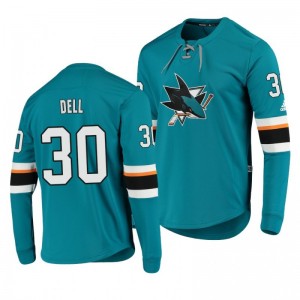 Sharks Aaron Dell Teal Adidas Platinum Long Sleeve Jersey T-Shirt - Sale