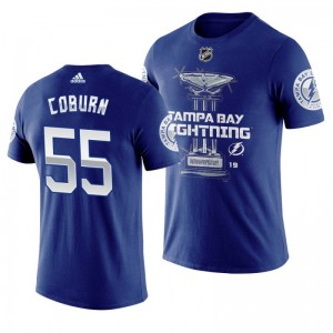 Lightning #55 Braydon Coburn 2019 Presidents' Trophy Winners Backhand Score T-shirt Navy - Sale