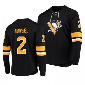 Penguins Chad Ruhwedel Black Adidas Platinum Long Sleeve Jersey T-Shirt - Sale