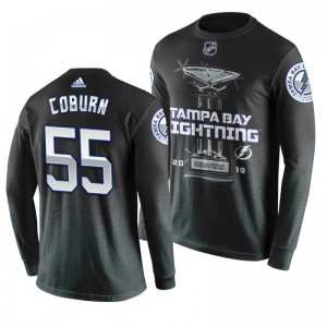 Lightning #55 Braydon Coburn 2019 Presidents' Trophy Winners Backhand Score Long Sleeve T-shirt Black - Sale