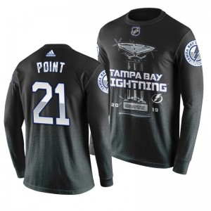 Lightning #21 Brayden Point 2019 Presidents' Trophy Winners Backhand Score Long Sleeve T-shirt Black - Sale