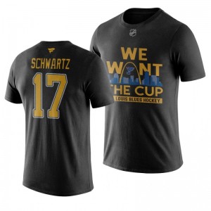 Jaden Schwartz Blues Black We Want The Cup Stanley Cup Final T-Shirt - Sale