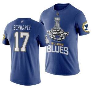 2019 Stanley Cup Champions Blues Jaden Schwartz Primary Logo T-Shirt - Blue - Sale