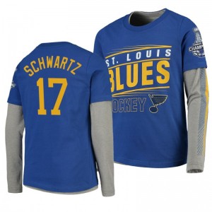 2019 Stanley Cup Champions Blues Royal Long Sleeve Jaden Schwartz T-Shirt - Sale