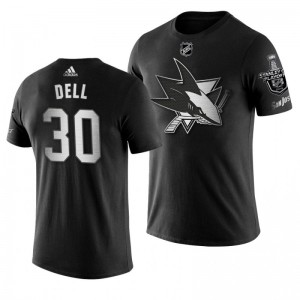 2019 Stanley Cup Playoffs Bound San Jose Sharks Aaron Dell Black Blocker Men's T-shirt - Sale