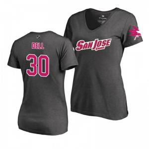 Mother's Day Pink Wordmark V-Neck Heather Gray T-Shirt San Jose Sharks Aaron Dell - Sale
