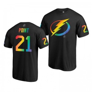 Brayden Point Lightning Name and Number LGBT Black Rainbow Pride T-Shirt - Sale