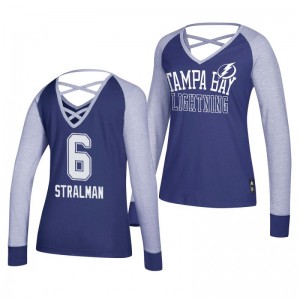 Anton Stralman Tampa Bay Lightning 2019 Long Sleeve Women's Blue Adidas Contrast T-Shirt - Sale