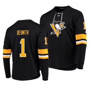 Penguins Casey DeSmith Black Adidas Platinum Long Sleeve Jersey T-Shirt - Sale
