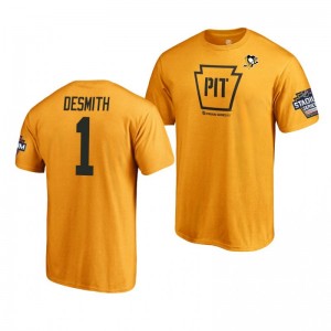 Penguins Casey DeSmith 2019 NHL Stadium Series Name and Number Gold T-Shirt - Sale