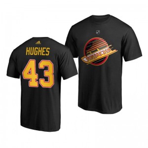Quinn Hughes Canucks Black Throwback Logo T-Shirt - Sale