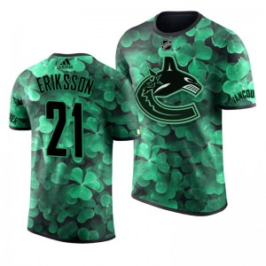 Canucks Loui Eriksson St. Patrick's Day Green Lucky Shamrock Adidas T-shirt - Sale
