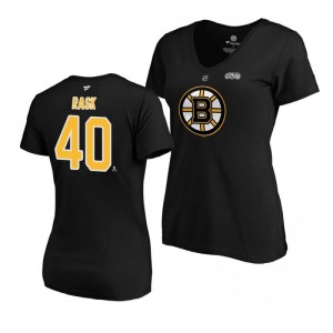 Bruins 2019 Stanley Cup Final Tuukka Rask Authentic Stack Black Women's T-Shirt - Sale