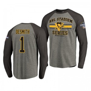 Penguins Casey DeSmith 2019 NHL Stadium Series Coors Light Vintage Raglan gray T-Shirt - Sale