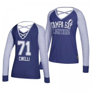 Anthony Cirelli Tampa Bay Lightning 2019 Long Sleeve Women's Blue Adidas Contrast T-Shirt - Sale