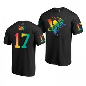 Bryan Rust Penguins Black Rainbow Pride Name and Number T-Shirt - Sale