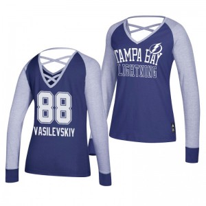 Andrei Vasilevskiy Tampa Bay Lightning 2019 Long Sleeve Women's Blue Adidas Contrast T-Shirt - Sale