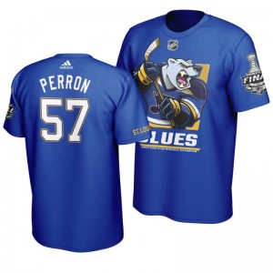 2019 Stanley Cup Final Blues David Perron Cartoon Mascot T-Shirt - Blue - Sale
