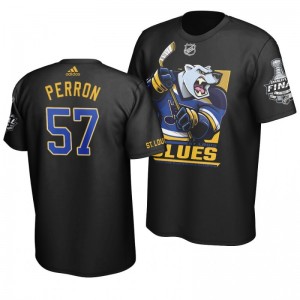 2019 Stanley Cup Final Blues David Perron Cartoon Mascot T-Shirt - Black - Sale