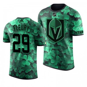 Golden Knights Marc-Andre Fleury St. Patrick's Day Green Lucky Shamrock Adidas T-shirt - Sale