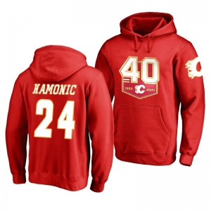 Travis Hamonic Flames 40th Anniversary Red Name and Number Hoodie - Sale