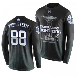 Lightning #88 Andrei Vasilevskiy 2019 Presidents' Trophy Winners Backhand Score Long Sleeve T-shirt Black - Sale