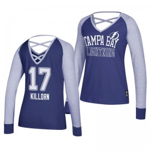 Alex Killorn Tampa Bay Lightning 2019 Long Sleeve Women's Blue Adidas Contrast T-Shirt - Sale