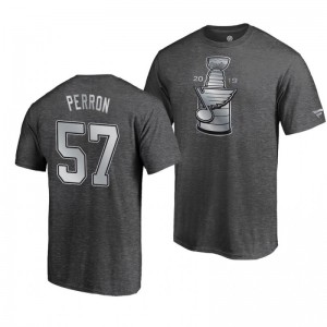 Blues 2019 Stanley Cup Champions Banner Collection David Perron T-Shirt - Heather Charcoal - Sale