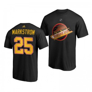 Jacob Markstrom Canucks Black Throwback Logo T-Shirt - Sale