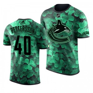 Canucks Elias Pettersson St. Patrick's Day Green Lucky Shamrock Adidas T-shirt - Sale