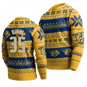 Predators Pekka Rinne Gold 2019 Ugly Christmas Sweater - Sale