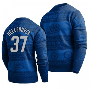 Jets Connor Hellebuyck Blue 2019 Ugly Christmas Sweater - Sale