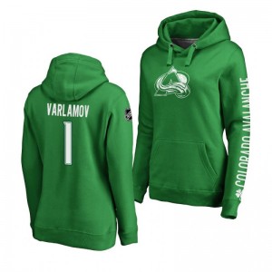 Semyon Varlamov Colorado Avalanche St. Patrick's Day Green Women's Pullover Hoodie - Sale