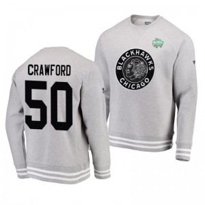 Heathered Gray 2019 Blackhawks Corey Crawford Raglan Pullover Winter Classic Sweatershirt - Sale