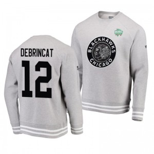 Heathered Gray 2019 Blackhawks Alex DeBrincat Raglan Pullover Winter Classic Sweatershirt - Sale