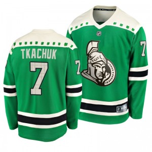 Senators Brady Tkachuk 2020 St. Patrick's Day Replica Player Green Jersey - Sale