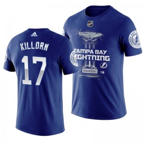 Lightning #17 Alex Killorn 2019 Presidents' Trophy Winners Backhand Score T-shirt Navy - Sale
