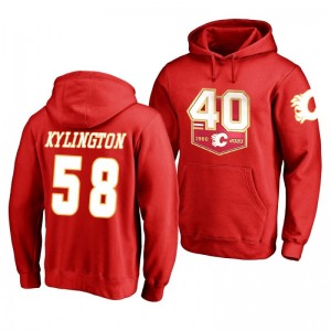 Oliver Kylington Flames 40th Anniversary Red Name and Number Hoodie - Sale