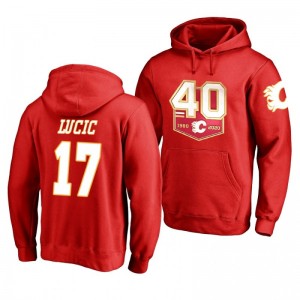 Milan Lucic Flames 40th Anniversary Red Name and Number Hoodie - Sale