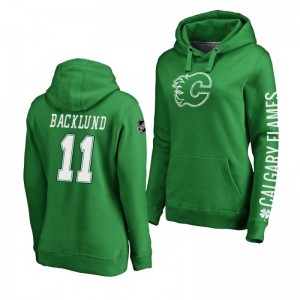 Mikael Backlund Calgary Flames St. Patrick's Day Green Women's Pullover Hoodie - Sale