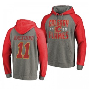 Mikael Backlund Flames Timeless Collection Ash Antique Stack Hoodie - Sale
