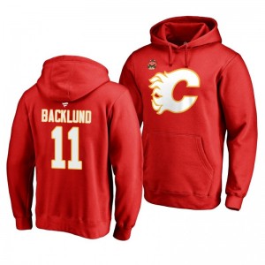Red 2019 Heritage Classic Calgary Flames Mikael Backlund Team Logo Hoodie - Sale