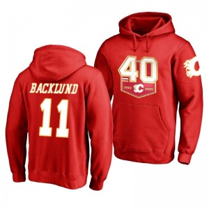 Mikael Backlund Flames 40th Anniversary Red Name and Number Hoodie - Sale