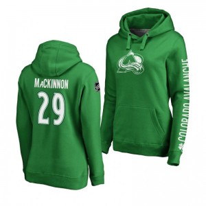 Nathan MacKinnon Colorado Avalanche St. Patrick's Day Green Women's Pullover Hoodie - Sale