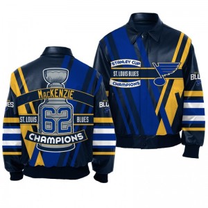 2019 Stanley Cup Champions Blues Mackenzie MacEachern Navy All Leather Men's Jacket - Sale
