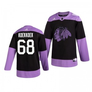 Slater Koekkoek Blackhawks Black Hockey Fights Cancer Practice Jersey - Sale