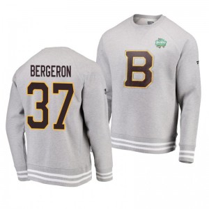 Heathered Gray 2019 Bruins Patrice Bergeron Raglan Pullover Winter Classic Sweatershirt - Sale