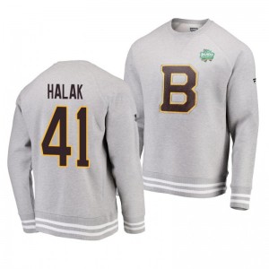 Heathered Gray 2019 Bruins Jaroslav Halak Authentic Pro Pullover Winter Classic Sweatershirt - Sale