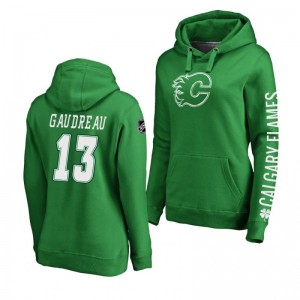 Johnny Gaudreau Calgary Flames St. Patrick's Day Green Women's Pullover Hoodie - Sale